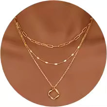 Layered 14K Gold Plated Necklaces for Women Stackable Silver Plated Circle Paperclip Chain Pendant Choker Necklace Set For Woman